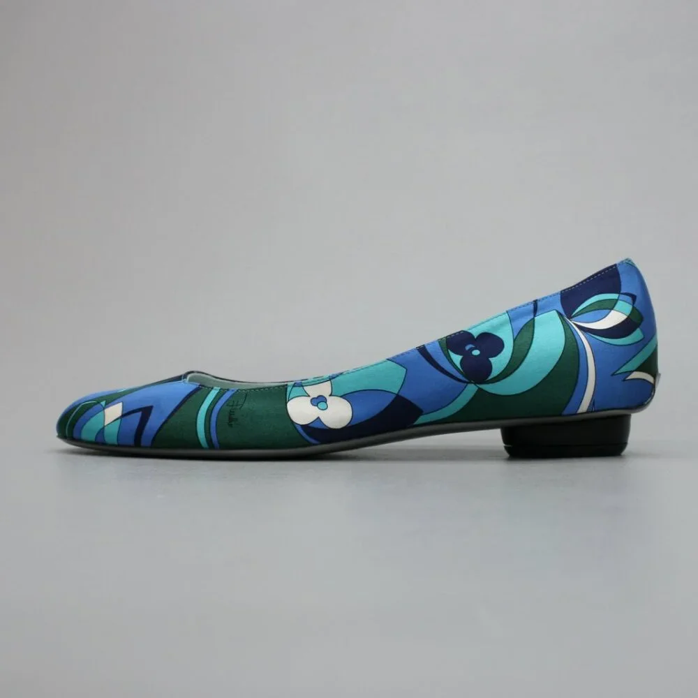 Emilio Pucci 41 Ladies 10.5-11 Blue Teal Silk Ballet Flats Low Heels Shoes Italy - Picture 2 of 12